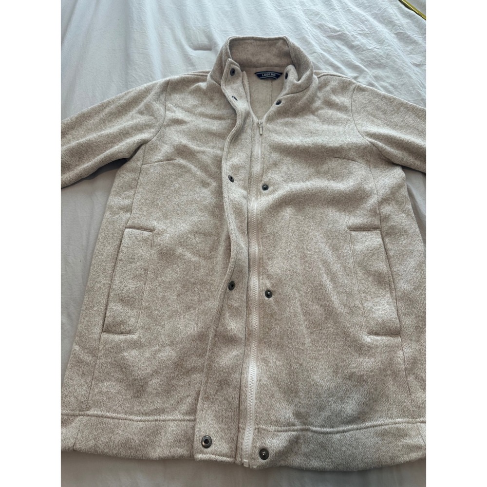 Lands' End tan zip snap fleece winter jacket coat-LP petite oatmeal - Picture 4 of 9